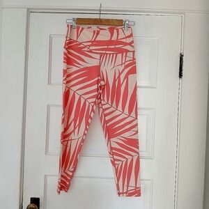 Aerie Chill Pink Tropical Palm Print Athletic Workout Sporty Leggings Gym Casual